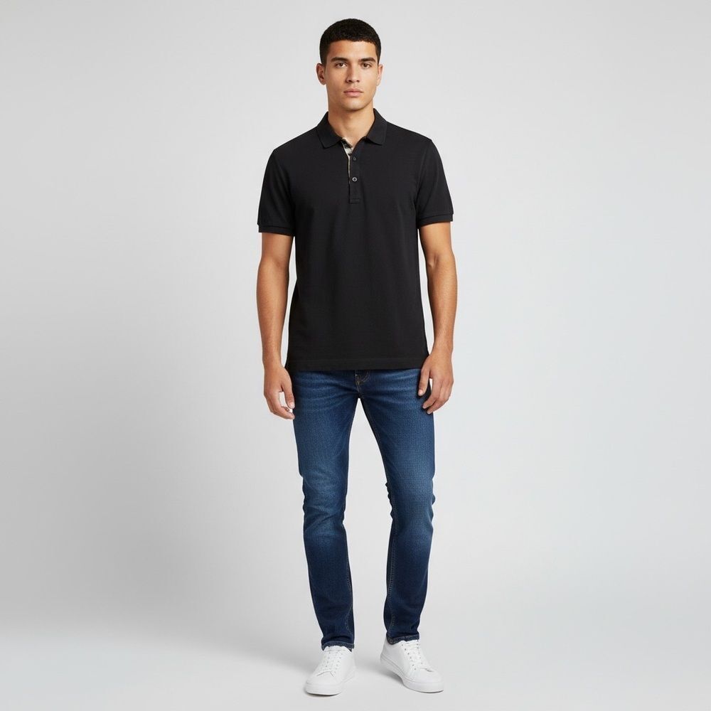 Burberry men’s black collar classic short sleeve Polo Shirt top size small